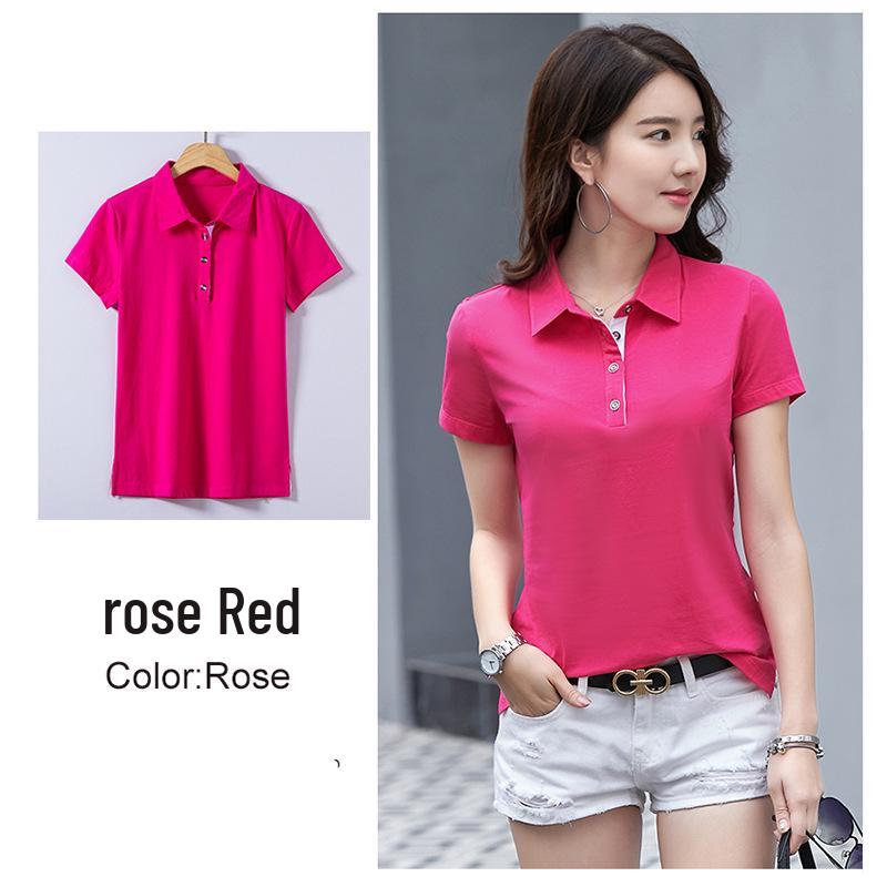 2025 Summer Women's Slim Fit Short Sleeve Polo - Korean Style Solid Color Lapel T-shirt