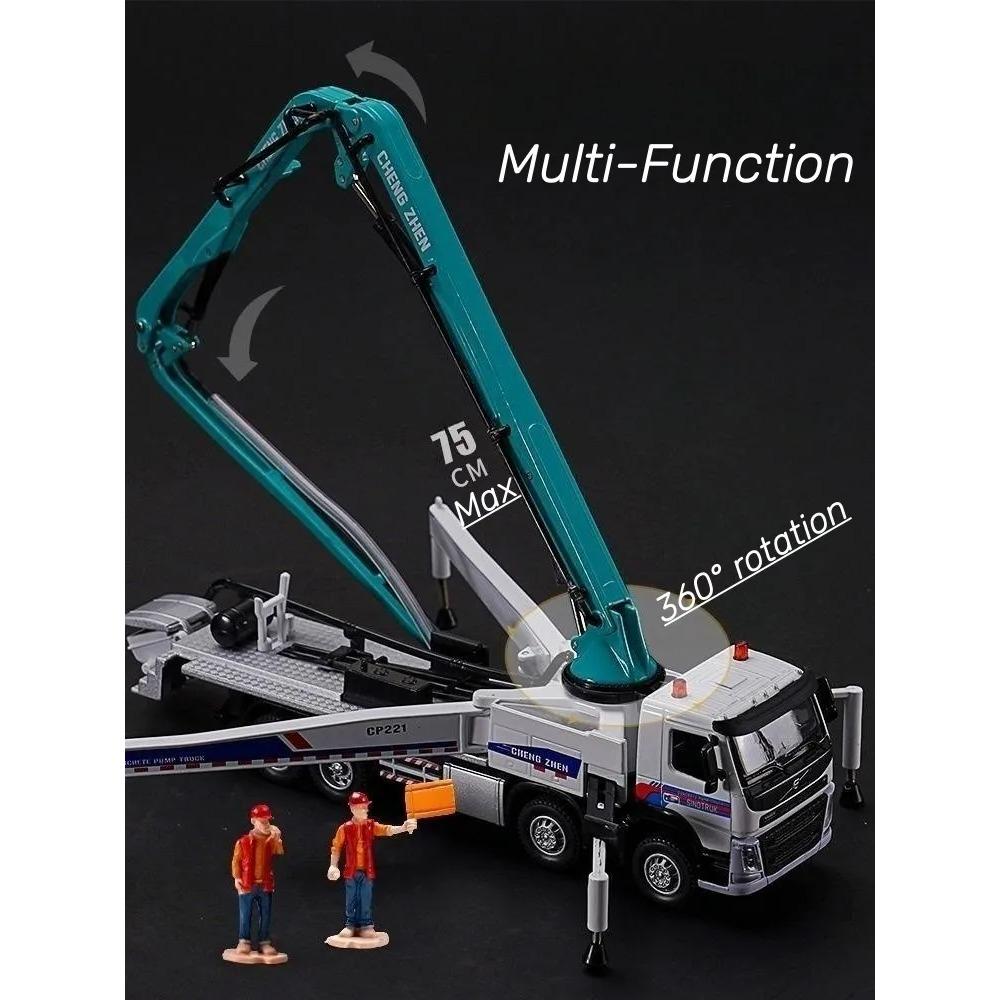 1/50 Volvo Concrete Pump Truck Toy Car Diecast Meatl Vehicle Model Pull Back Sound & Light Miniature Collection Gift for Boy Kid