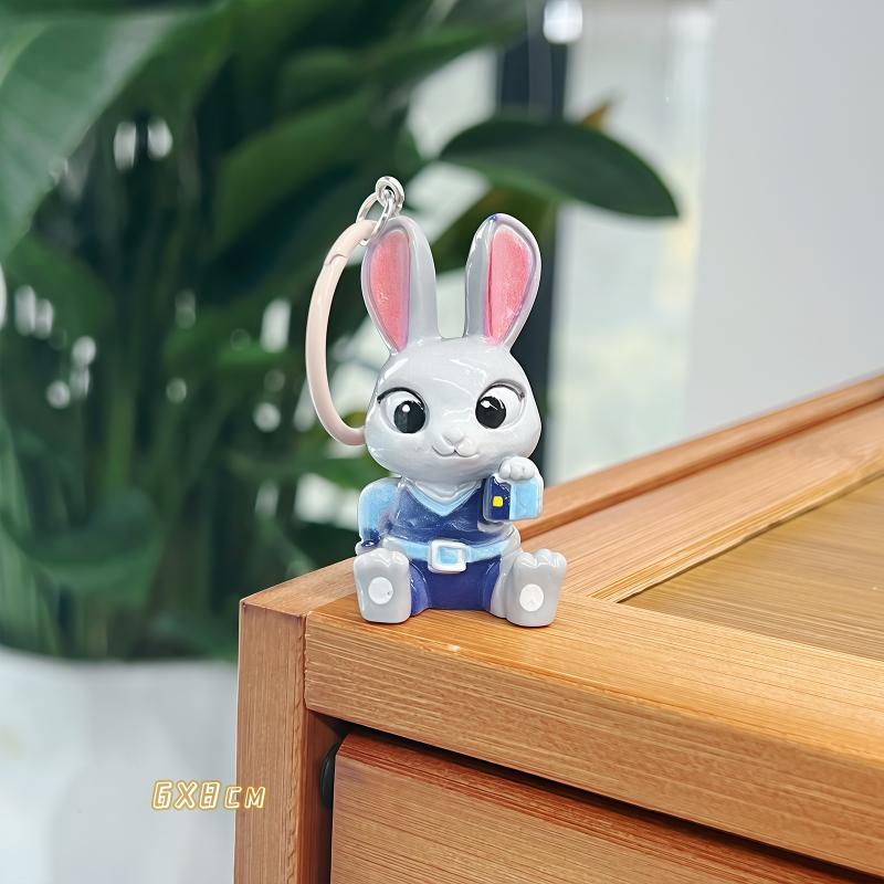 Cute Cartoon Zootopia Keychain Kawaii Fox Rabbit Character Doll Resin Pendant Student Backpack Hanging Decor Couple Gift