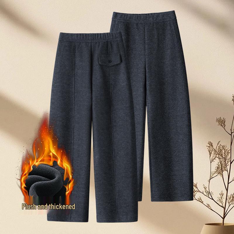 

Women s Winter Wool Wide-Leg Fleece Pants, Elastic Waist, Slimming Straight-Leg, Customizable 2XL сірий колір/синій