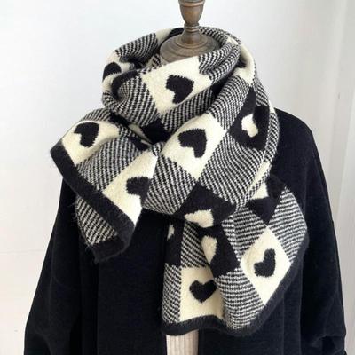 Liebe Herz Schal Gestrickte Schal Schwarz Weiß Plaid Schal Verdickt Warme Winter Damen Schals Weihnachten Neujahr Geschenke