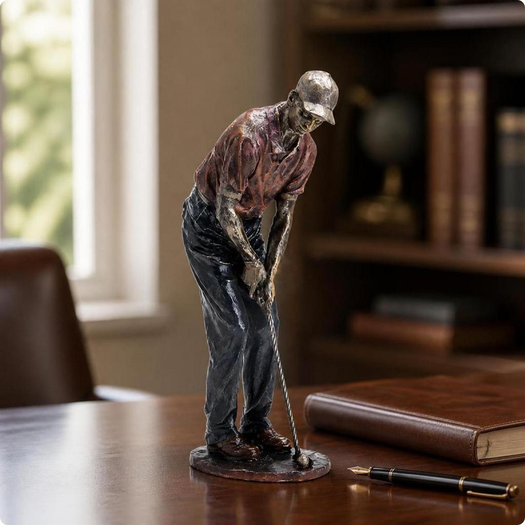 Golfer Sculpture with Golf Club Compact Player Statue Resin for Study, Bar