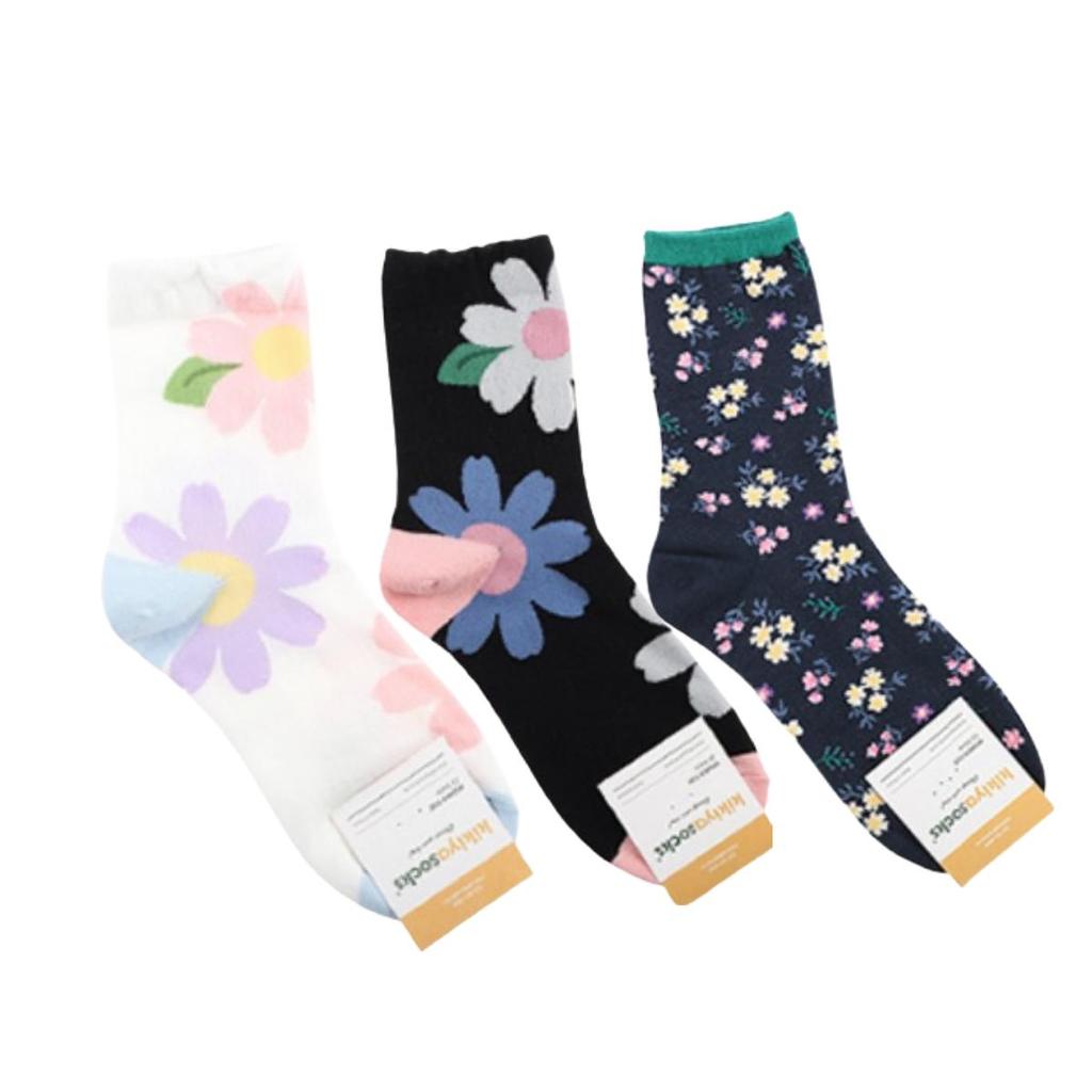 Women's Large Floral Mid-Calf Socks 3-Pair Set