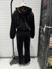 European & American Style Hooded Velvet Coat and Wide-Leg Pants - Autumn Collection