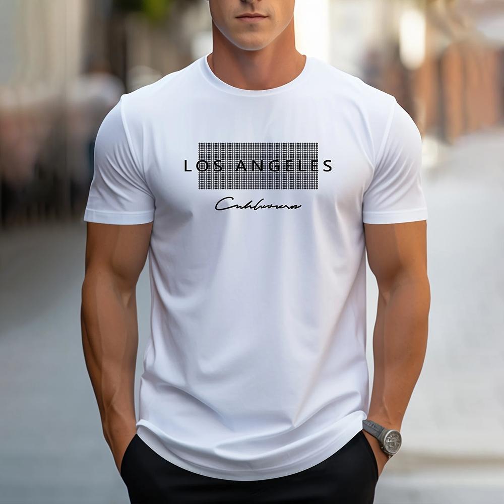 Stylish Los Angeles Letter Print T-Shirt Clothing Summer Men's Clothes Casual Street Men's O-Neck Short Sleeve Top Menswear
