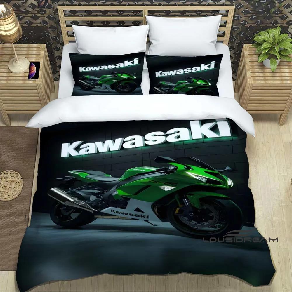 3D Retro Druck K-Kawasaki Motorrad Logo Bettwäscheset Elegantes Bettwäscheset Bettbezug Bettquiltbezug Luxus Geburtstagsgeschenk