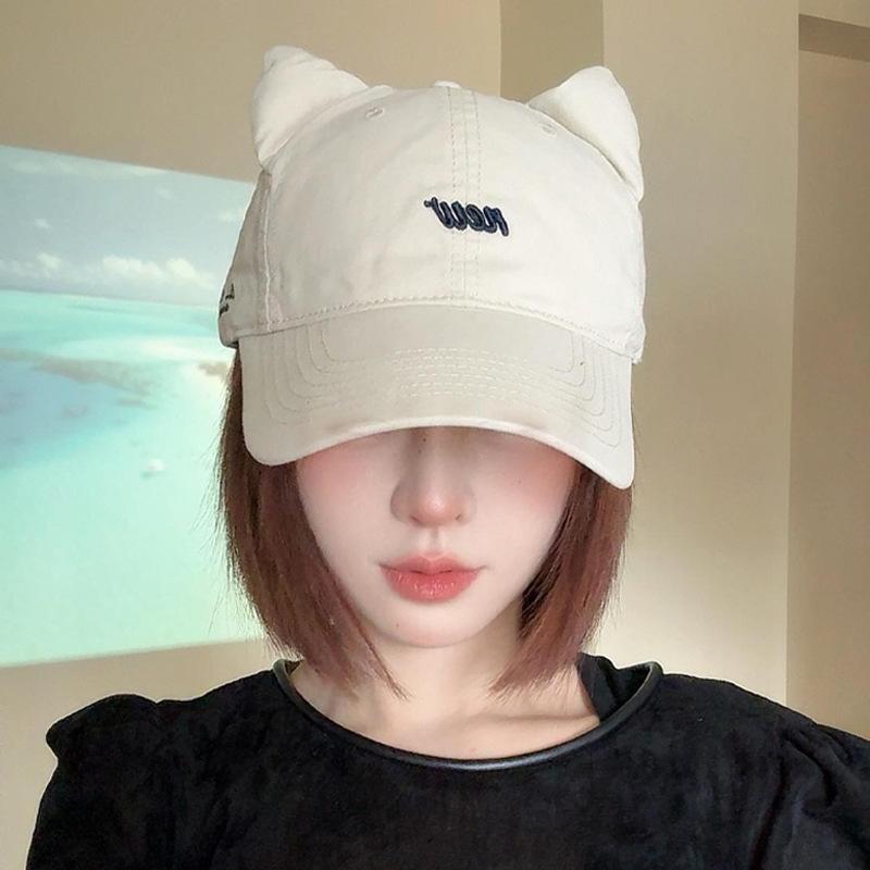 Sweet Cat Ears Baseball Hat for Women Japanese Style Sweet Casual Versatile Wide Brim Big Head Circumference Face Flattering Cap