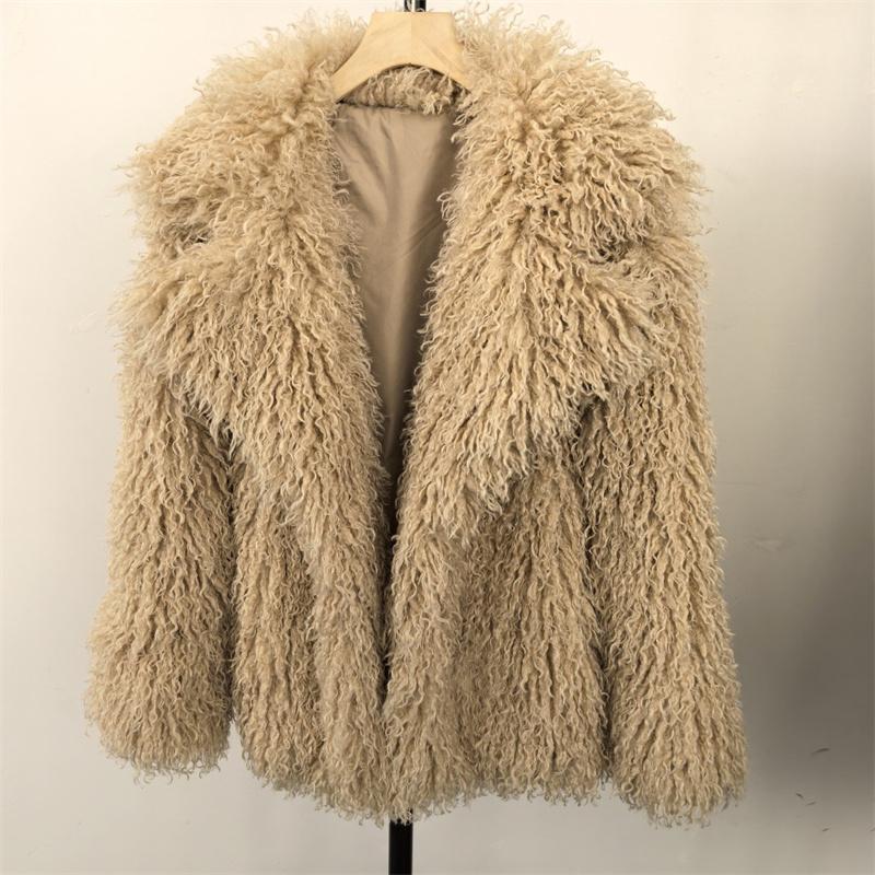 

Модний жіночий короткий пальто зі штучного хутра Осінньо-зимова куртка з імітації хутра монгольської вівці Лацкан Теплий верхній одяг Вуличний одяг Топи S