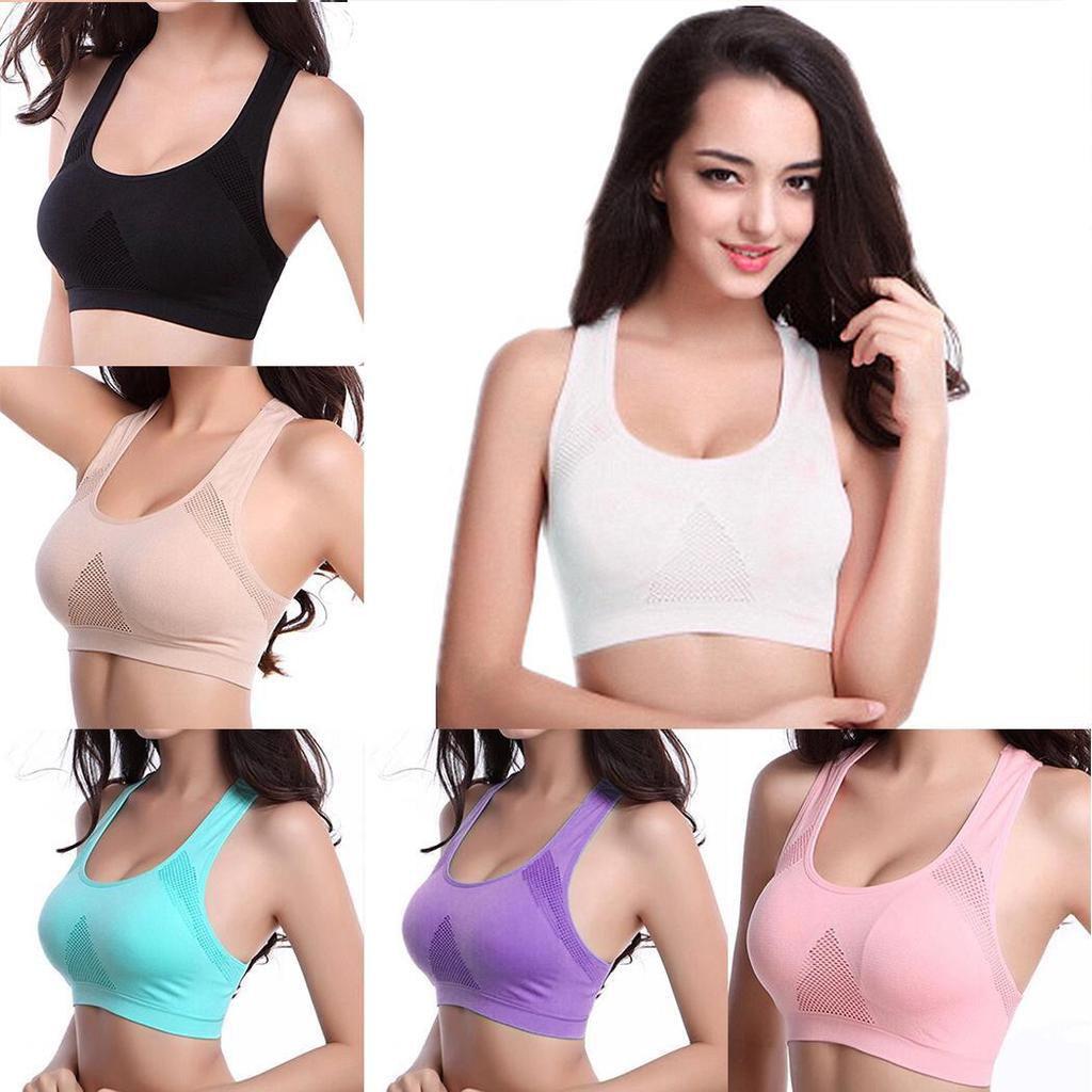 Women Breathable Padded Sports Bra With Hollow Out Design And Pure Color