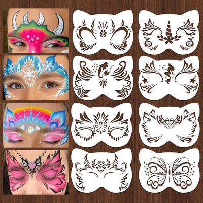 8Pcs Hollowed Face Painting Stencils Face Tattoo DIY Makeup Tools Party Makeup Stamps  Drawing