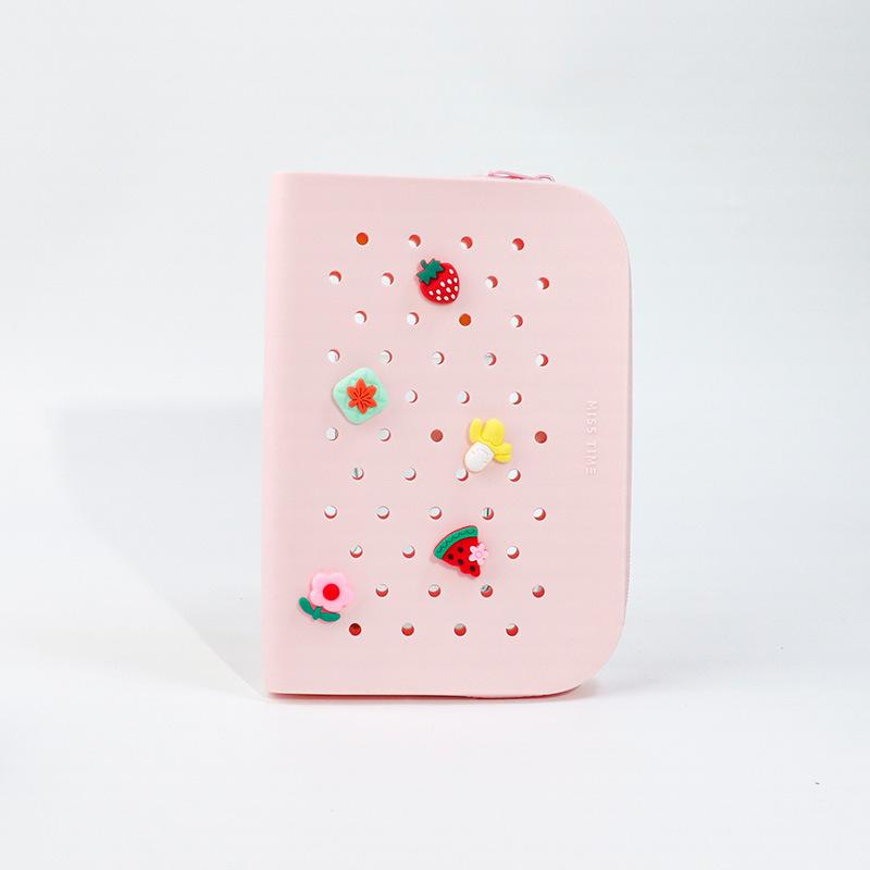DIY silicone hole pencil bag, student creative cute pencil bag learning stationery storage bag stationery box