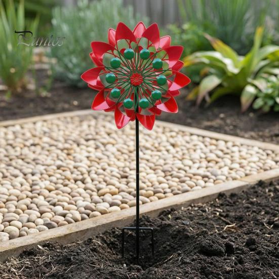 Decorative Backyard Garden Supplies Flower Wind Spinner, 29.5" Metal Spinner with Stake, Outdoor Rust Artistic Yard Decorations for Home Resistant