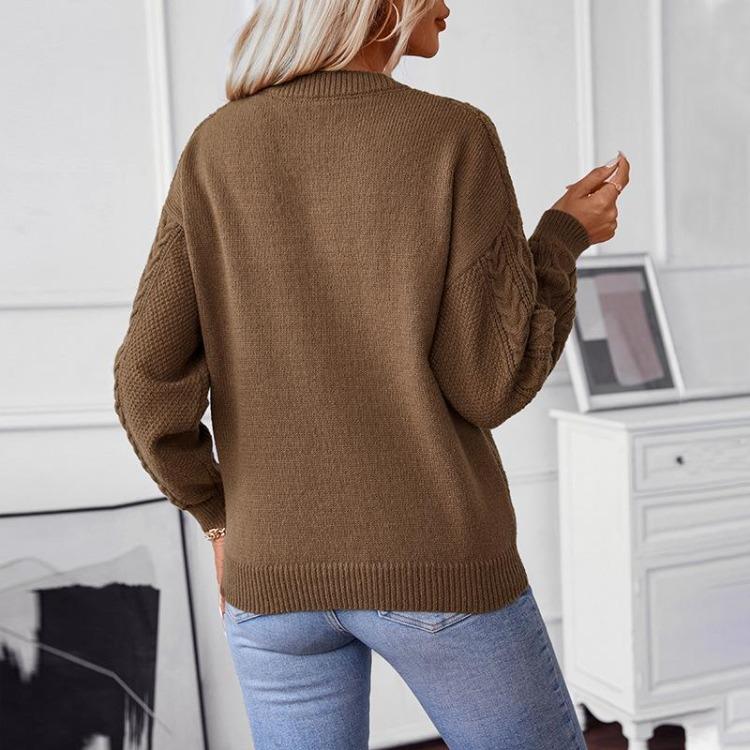 Women Chunky Cable Knit Oversized Pullover Sweater Crew Neck Long Sleeve Solid Color Casual Woven Tops Fall