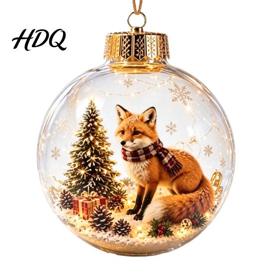 Cute Forest Animal Ornaments Christmas Story Ornament 3.15" Ball Hanging Decoration with Mini Holiday Scene Clear Plastic Sphere Decor Inside,