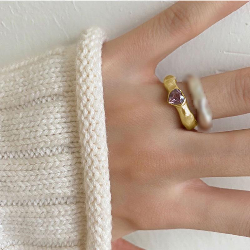 

Кольцо в нишевом люксовом стиле с розовым бриллиантом в корейском стиле - Женский нерегулярный открытый дизайн