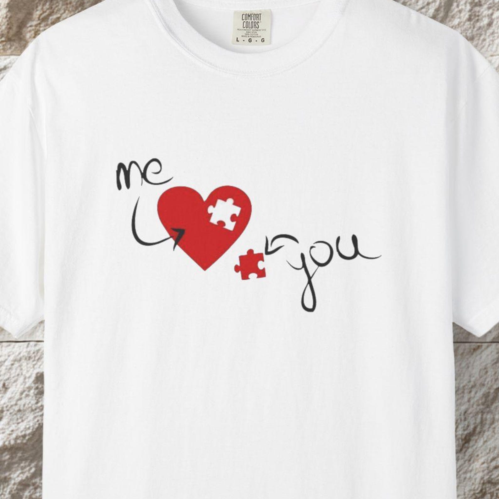 Puzzle Heart Couple T-Shirt, Minimalist Valentine s Gift XL