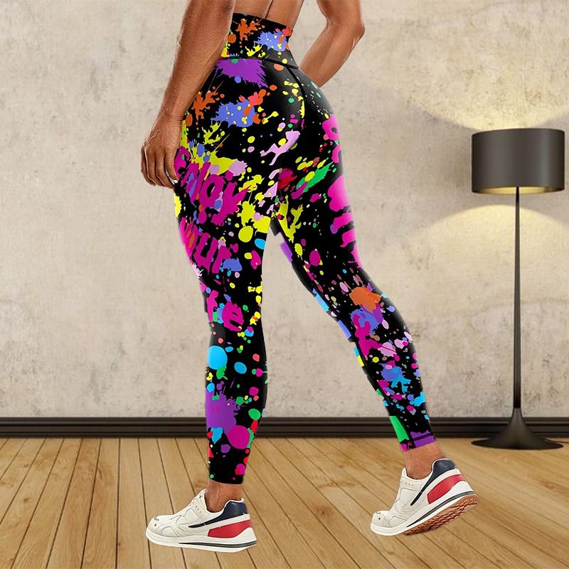 Womens Colorful Graffiti Prints Stretch Yoga Leggings Fitness Running Gym Sports Active Pants