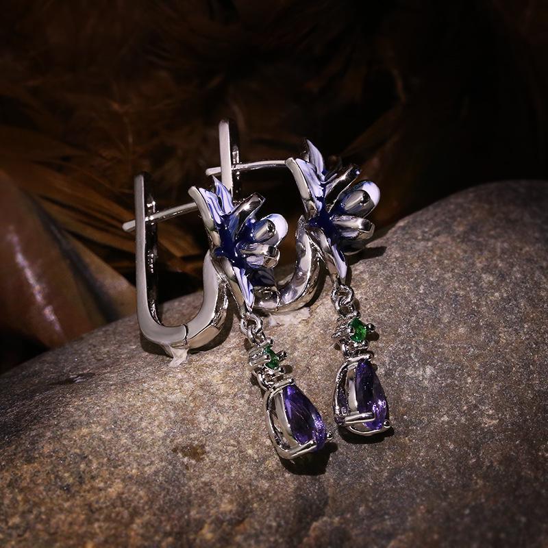 Women's New Fashion Jewelry Set Beautiful Flower Stamen Handmade Enamel Necklace Earring Set Wedding Party Jewelry Set