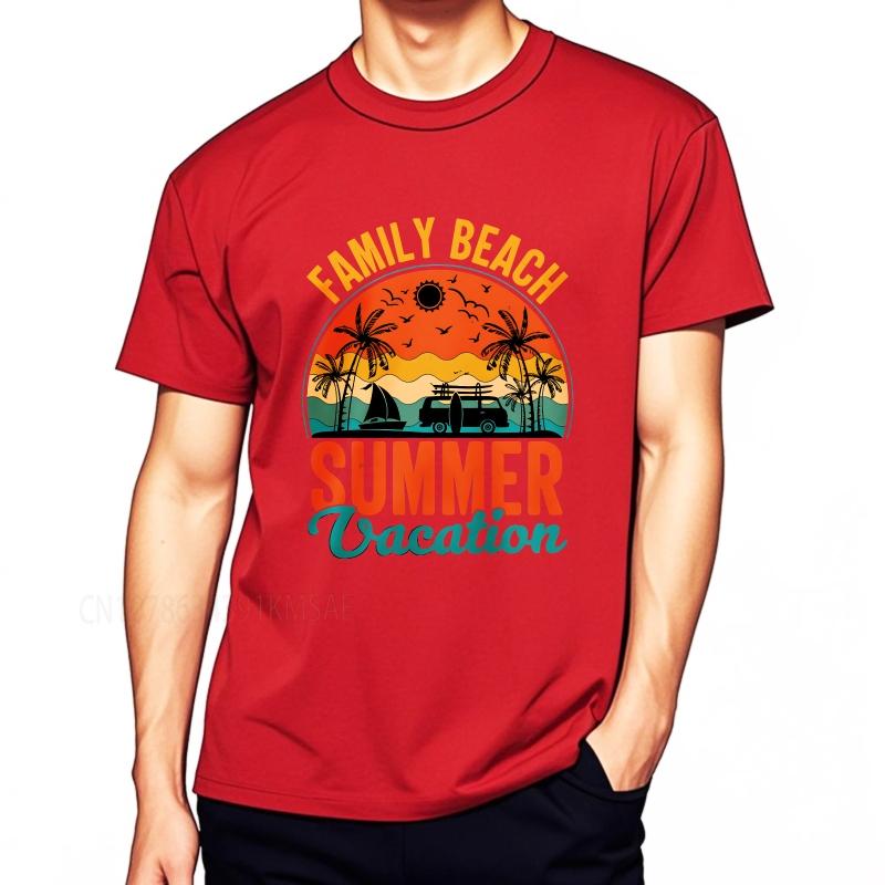 Винтажная летняя футболка для мальчиков Семья Пляж Летний отпуск Пальмы Закат Серфинг Машина Короткий рукав Взрослая футболка с круглым вырезом S