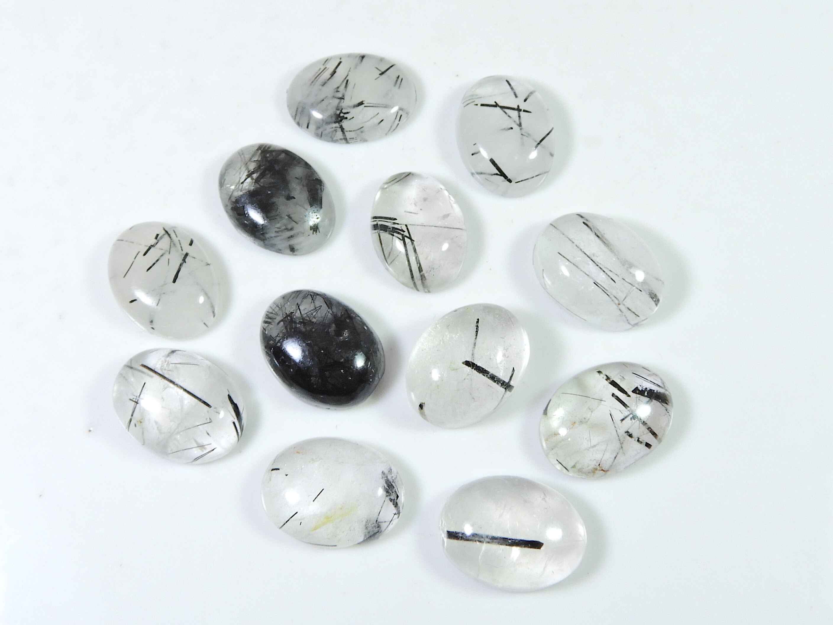 

104Cts. Black Rutile Quartz Oval Cabochon Loose Gemstone 12Pcs Lot 12X16MM RQ-1527