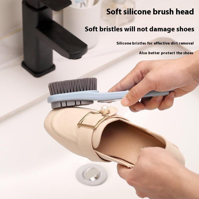 Double-Sided Shoe Brush Soft Bristled Cleaning Brush Silicone Brush Head Long Handle Brush Clothes Shoes Household Cleaner Tools