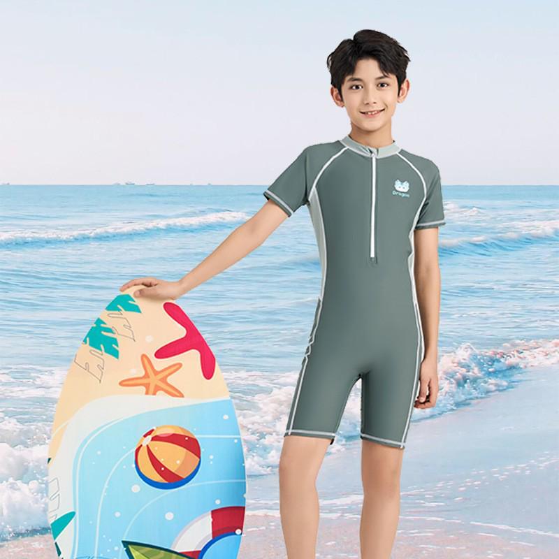 Boys' Quick-Dry One-Piece Training Swimsuit with Sun Protection for School Teens