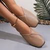Fashion Plus Size Women's Shoes Autumn New Square Toe Shallow Mouth Splicing Soft Leather Soft Sole Wrapped Toe Anti-slip Slippers
