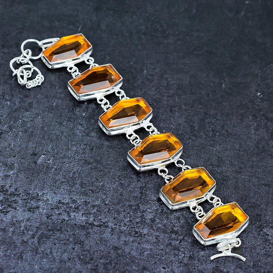 Přírodní medový topaz drahokam ručně vyrobený náramek ze sterlingového stříbra 925 7-8" u1a50