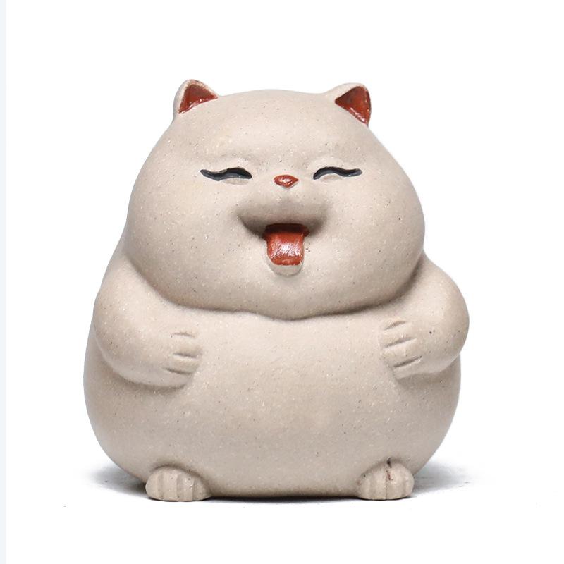 Cute Small Cat Purple Clay Lucky Tea Pet Tea Figurine Household Tea Ceremony Tea Statue Zisha Play Kung Fu Tea Drinkware Craft