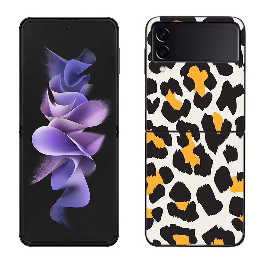 Leopard Print Pink Case For Samsung Z Flip 6 5G Galaxy Z Flip 5 4 3 5G Black Hard Cell Phone Cover Luxury PC Shell Coque