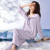 Modal Ice Silk Women's Square Neck Long Sleeve Sweet Princess Pajamas