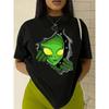 Women Black Alien Graphic Print Green White Summer Casual Tee