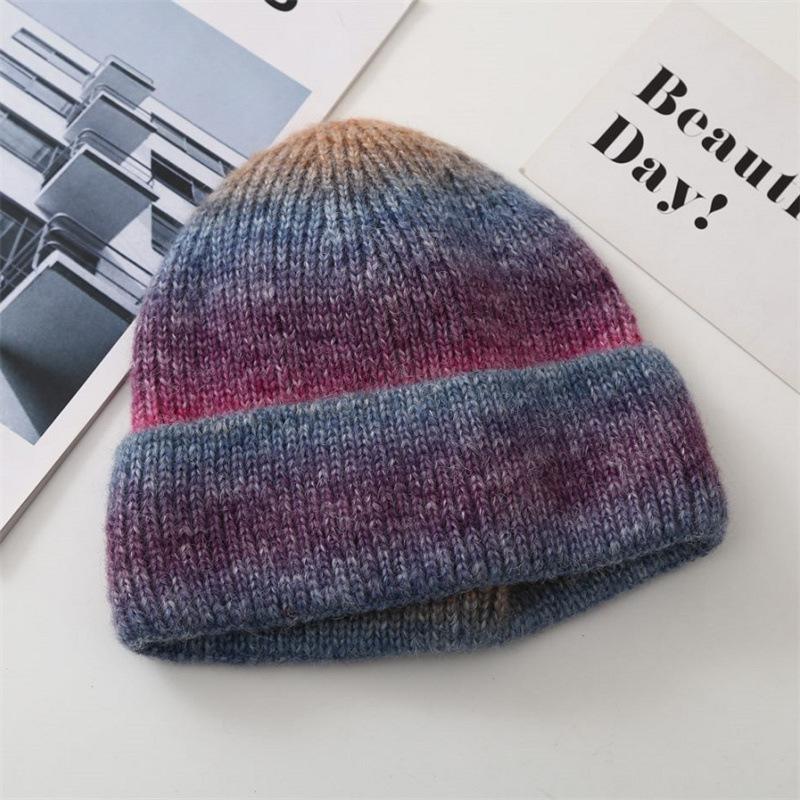 Tie-dye Knitted Wool Hats for Children In Autumn and Winter Show Their Faces. Hundred Small Retro Gradual Changes Baotou Cold Hat Cover Head Warm Hat