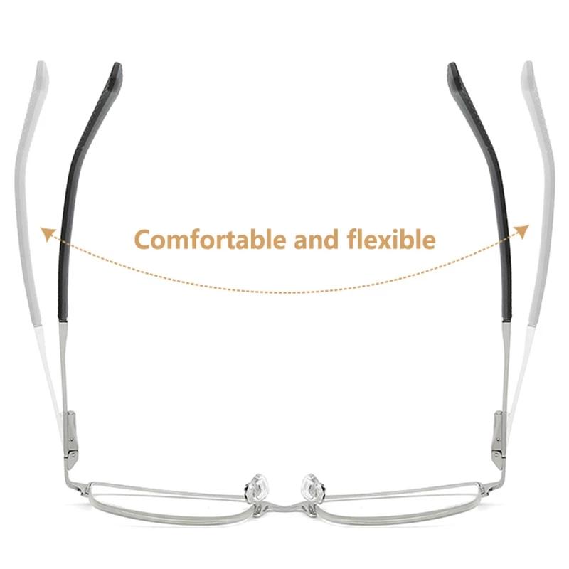 May Flower Reading Glasses Men Anti Blue Light Metal Half Frame Presbyopia Eyewear Business Computer Glasses +2