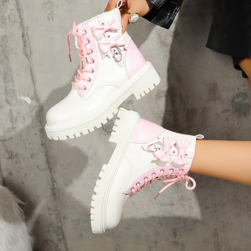 Fashion Shoes for Women Short Boots New Bow British Style Thick Heel Fashion Women Locomotive Boots High Quality Short Boots Botas Mujer