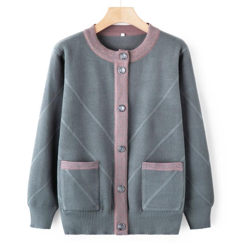 Grandma spring and autumn sweater jacket middle old man knitted autumn mother cardigan top old man wife clothes