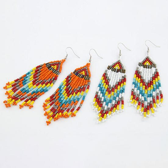 Women Bohemian Long Beaded Tassel Drop Dangle Hook Earrings Party Jewelry Gift