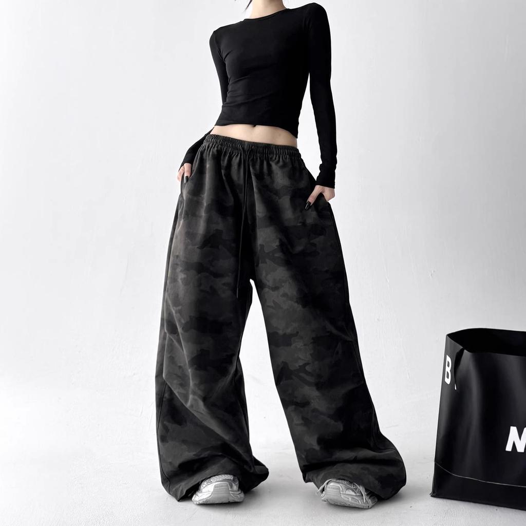 Pantaloni larghi a vita alta mimetici da donna: Stile Coreano, alla Moda e Casual