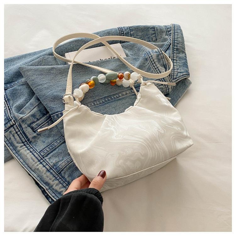 2025 new temperament fashion design single shoulder crossbody foreign style solid color retro fresh bead texture crossbody bag bag