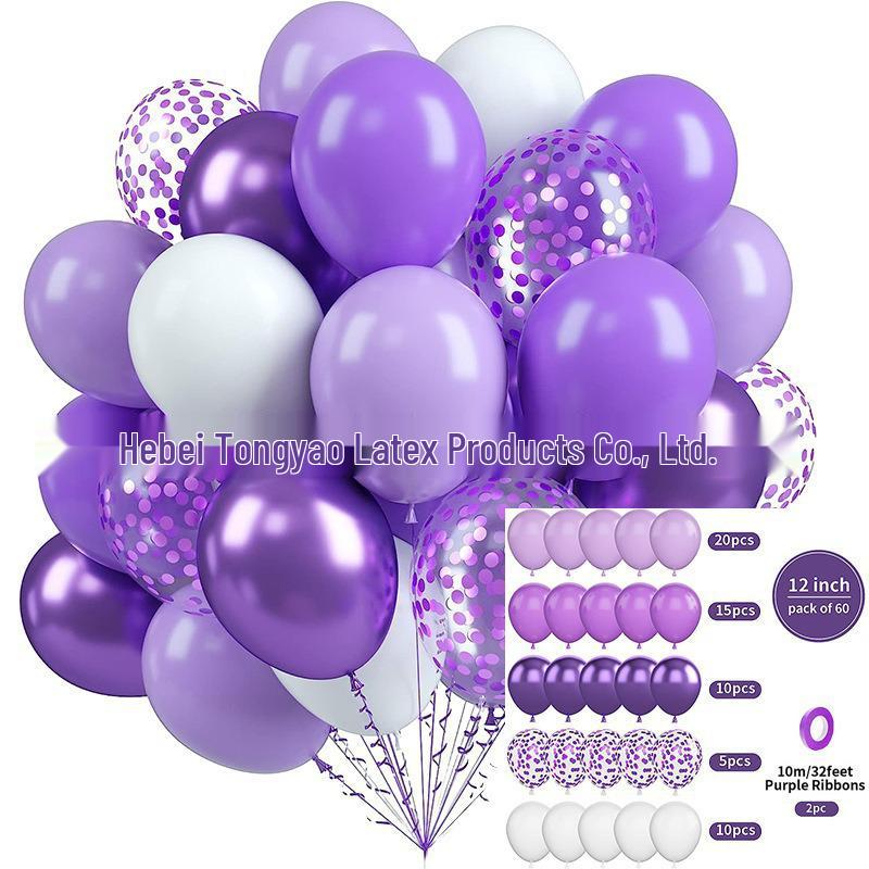60-Piece 12" Vintage Color Glitter Balloon Set for Birthday Parties