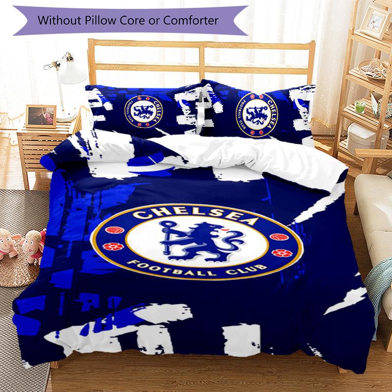 3pcs Chelsea FC Logo Pattern Bedding Set Duvet Cover Set Includes Duvet Cover &pillowcases,perfect All Season Bedroom Decoration&gift