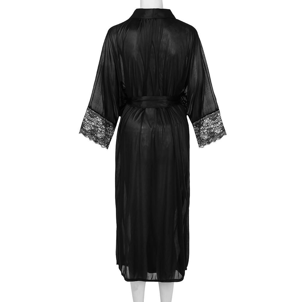 Cheap Women Sexy Black Satin Kimono Robe Bathrobe Lingerie Sleepwear