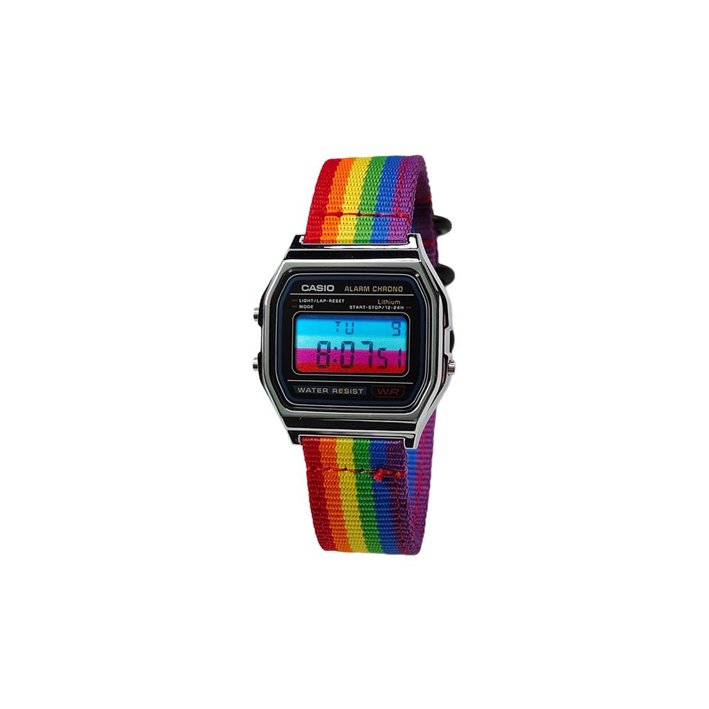 CASIO Custom Collection Quartz Movement Nylon Strap Watch Unisex Black Dial A158WA-1(Watch5--)