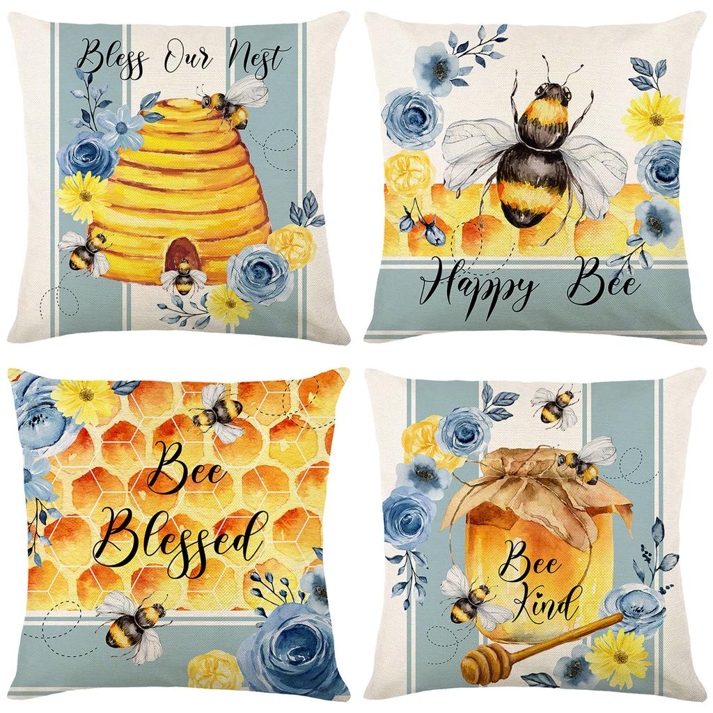 New Polyester Printed Home Pillow Cover Cute Little Bee Letter Sofa Cushion Cover Bedside Pillow Cover