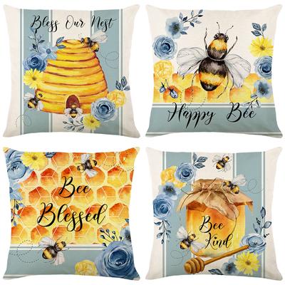Linen Printed Home Pillow Cover Cute Cute Bee Alphabet Sofa Cushion Cover Headboard Pillow Cover
