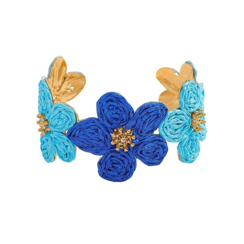 

Artistic Bohemian Bracelet For Women Handmade Raffia And Alloy Woven Floral Jewelry Giftable Vintage Style Wristband