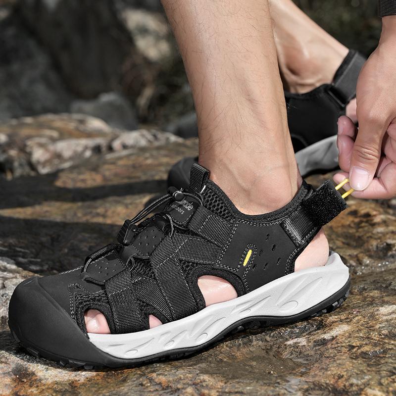 Letní pánské duté kožené plážové sandály s čepicí na špičku venkovní sportovní boty ručně vyráběné síťované boty