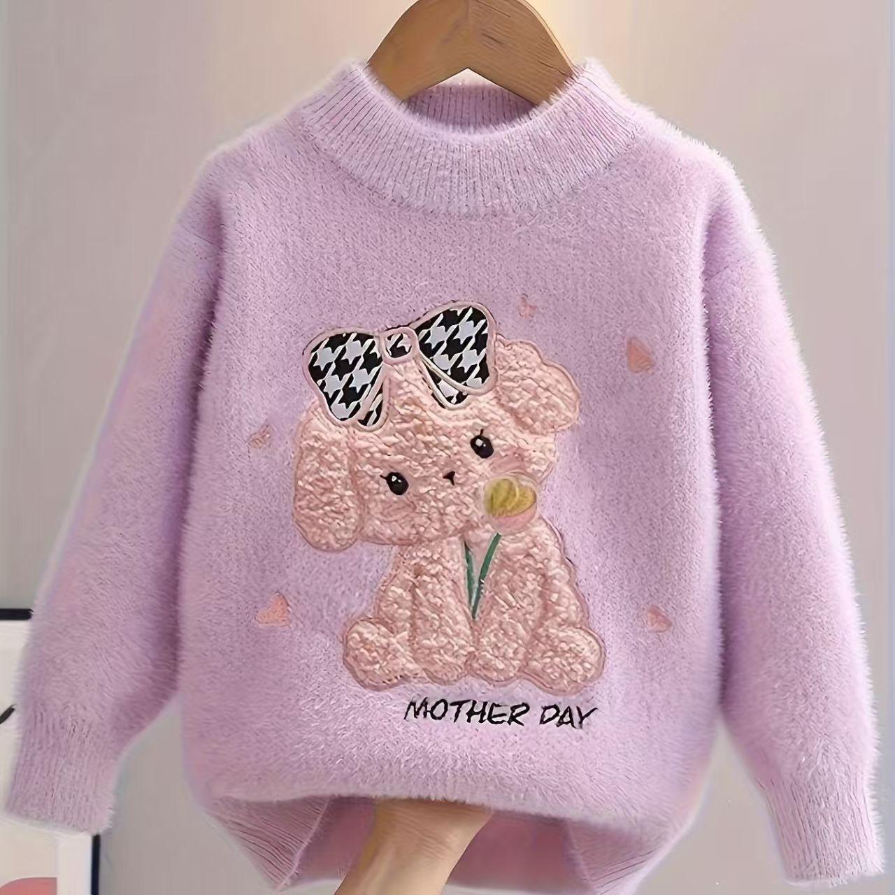 Autumn  Winter Children s Sweater Pullover Girls  Round Neck Knitwear Mink Down Children s Long Sleeve Sweater 90