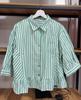Women's Collar Three Quarter Sleeve Button Down Striped Blouse Loose Vintage Ruffle Hem Casual Commuter Shirt