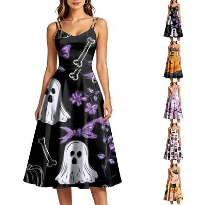 Women's Casual Sleeveless Halloween Print Dress for Holiday Parties and Everyday Wear